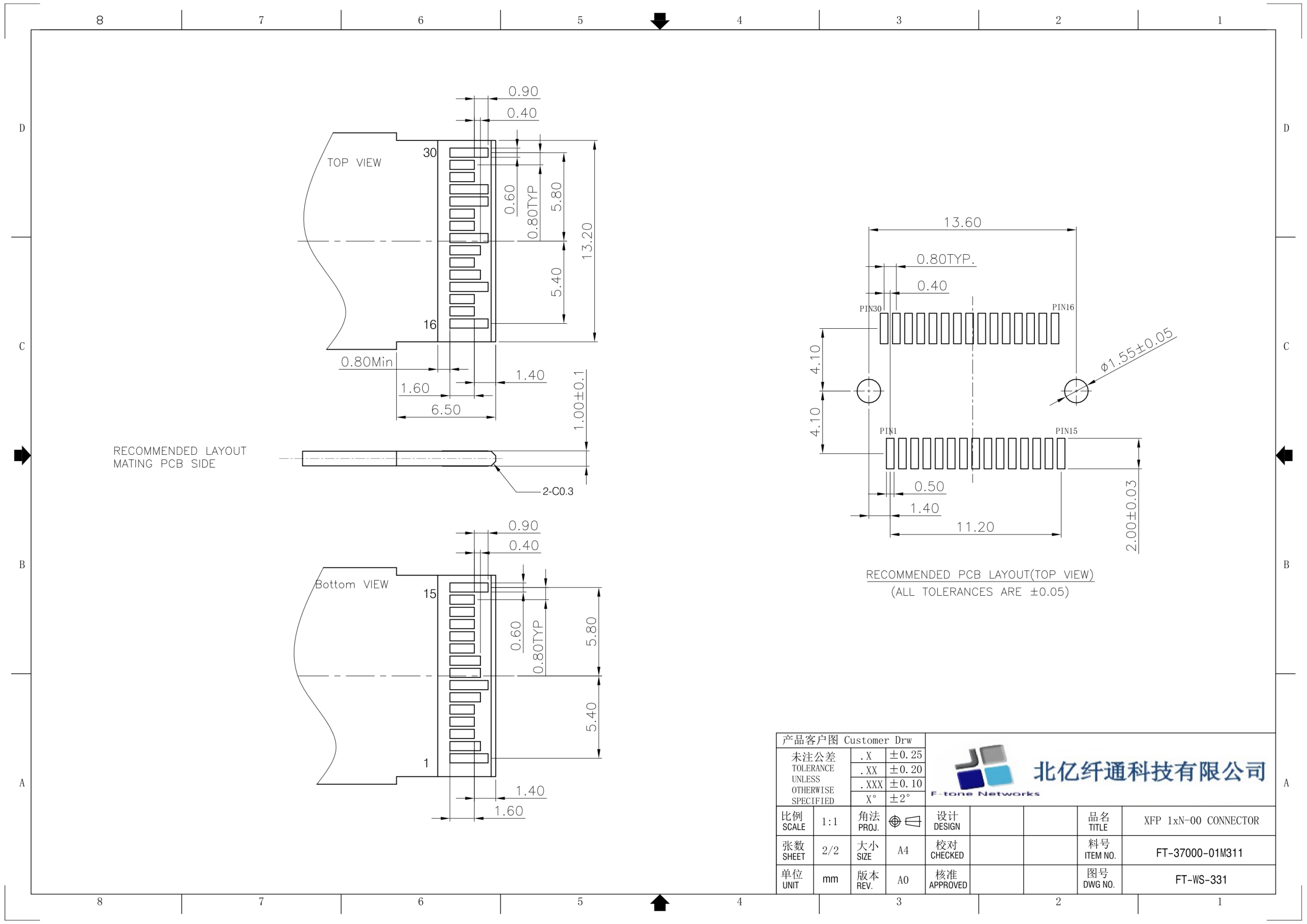 FT-37000-01M311 XFP 1xN Connector 规格参数图