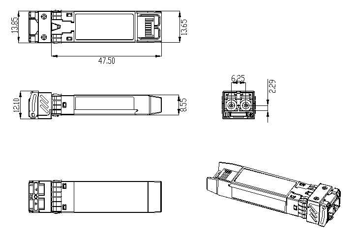 FTCS-13xx SFP 机械尺寸工程图