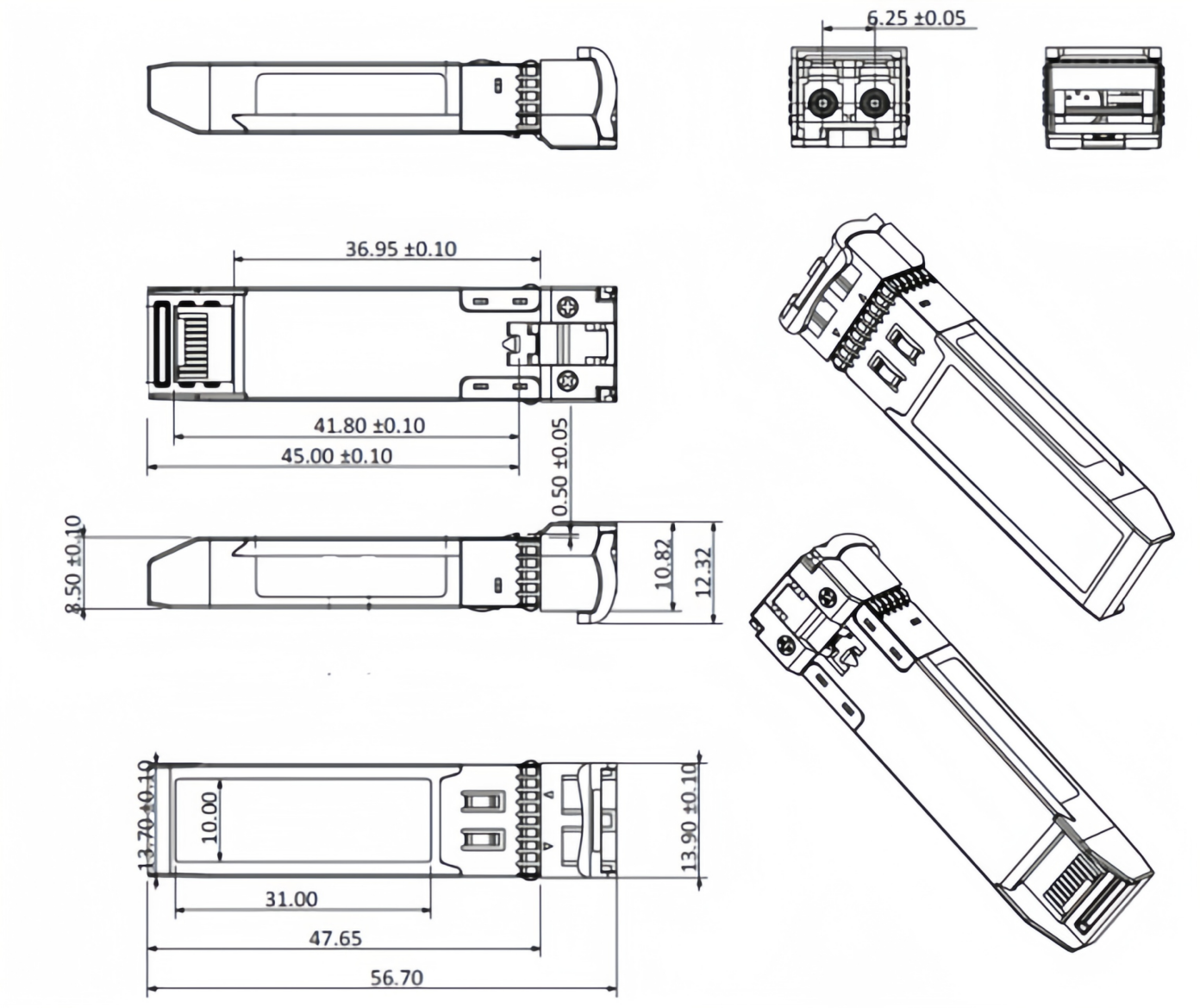 BYCS-131X-10Dxx 10G SFP+ 机械尺寸工程图