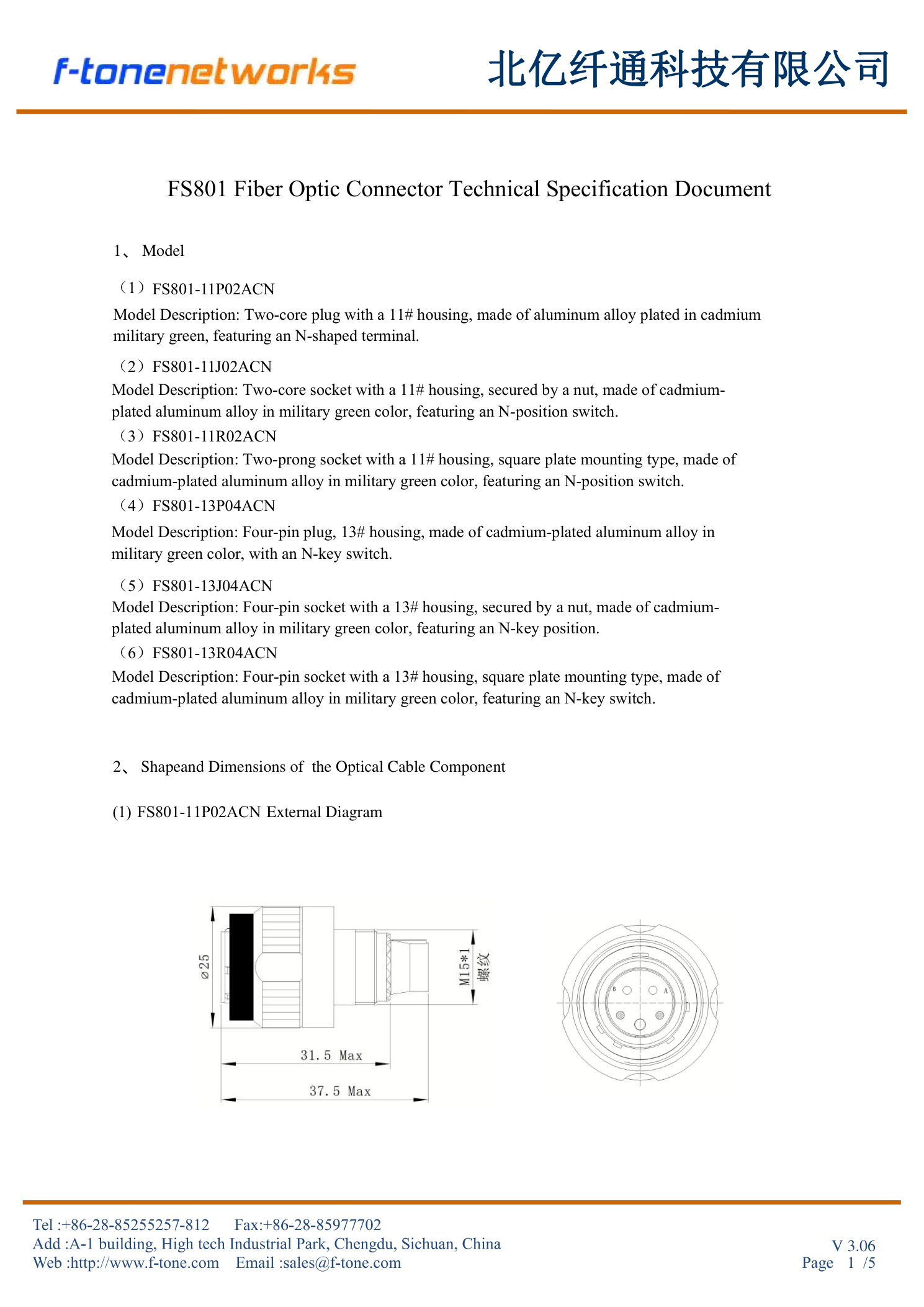 FS801 2-Core M15 Series External Diagram