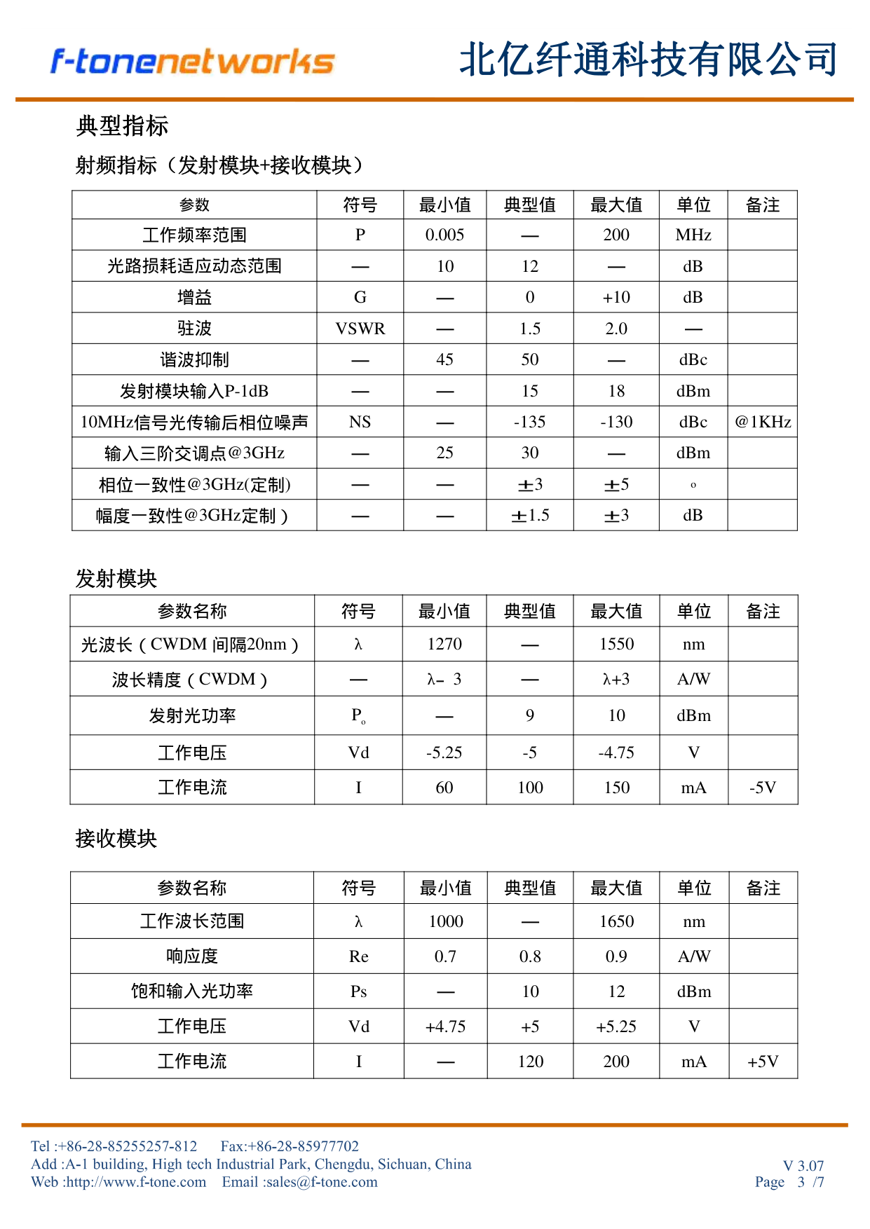 FT-49 AMAT 时钟光收发模块 典型指标