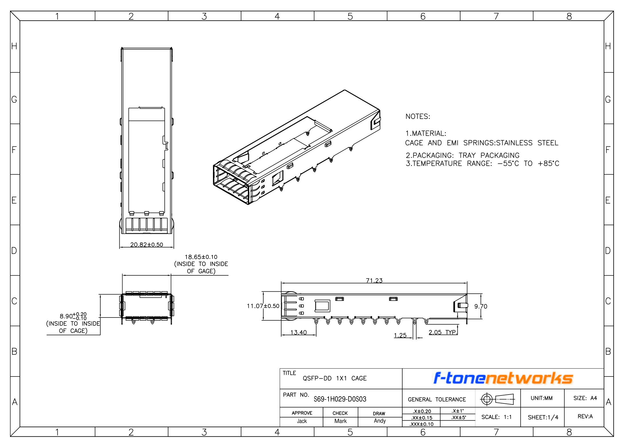 FT-S69-1H029-D0S03 QSFP-DD 1X1 CAGE 机械工程图纸