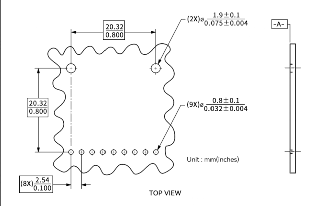 推荐 PCB 孔位布局（俯视图 + A 向侧视）