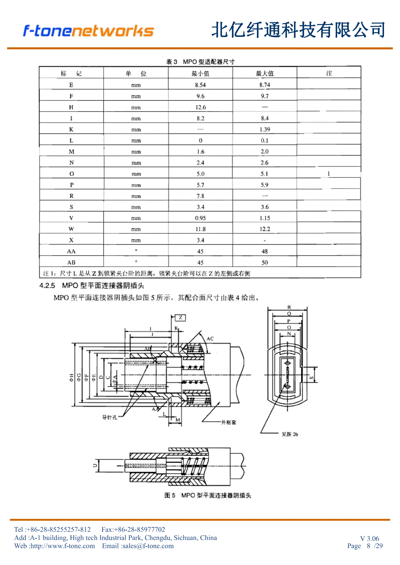 表3 MPO型适配器尺寸+图5