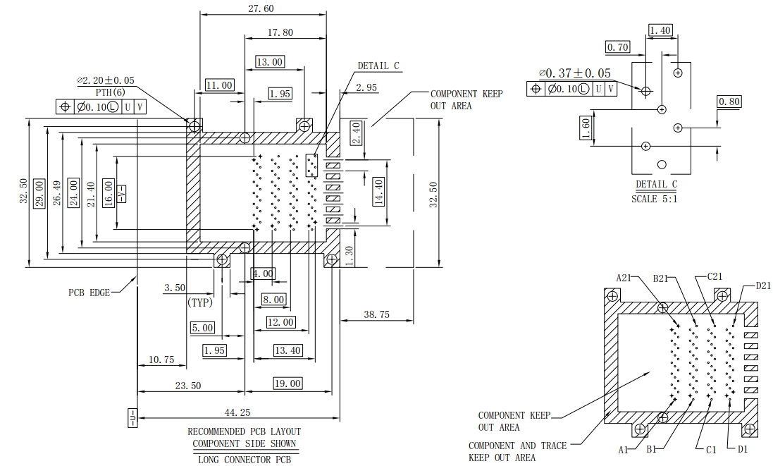 FT-WR CXP 长连接器推荐 PCB 布局工程图