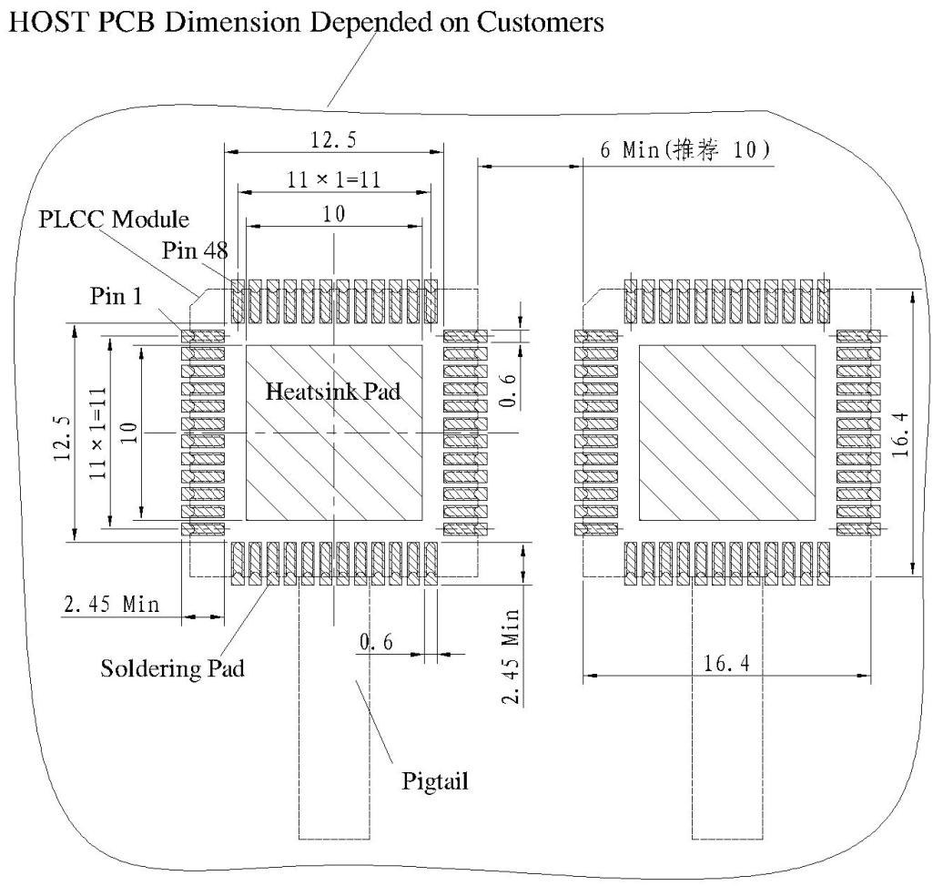 FTPL-12R851X-02I-200 推荐PCB布局设计尺寸图(俯视图)