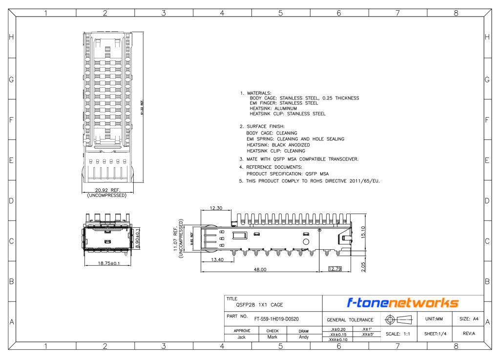 FT-S59-1H019-D0S20 QSFP28 1X1 CAGE Page 1