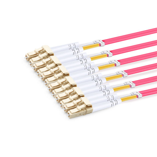 7m (23ft) MPO Female to 6 LC UPC Duplex OM4 50/125 Multimode Fiber Breakout Cable, 12 Fibers Type B, Elite, LSZH, Aqua/Violet
