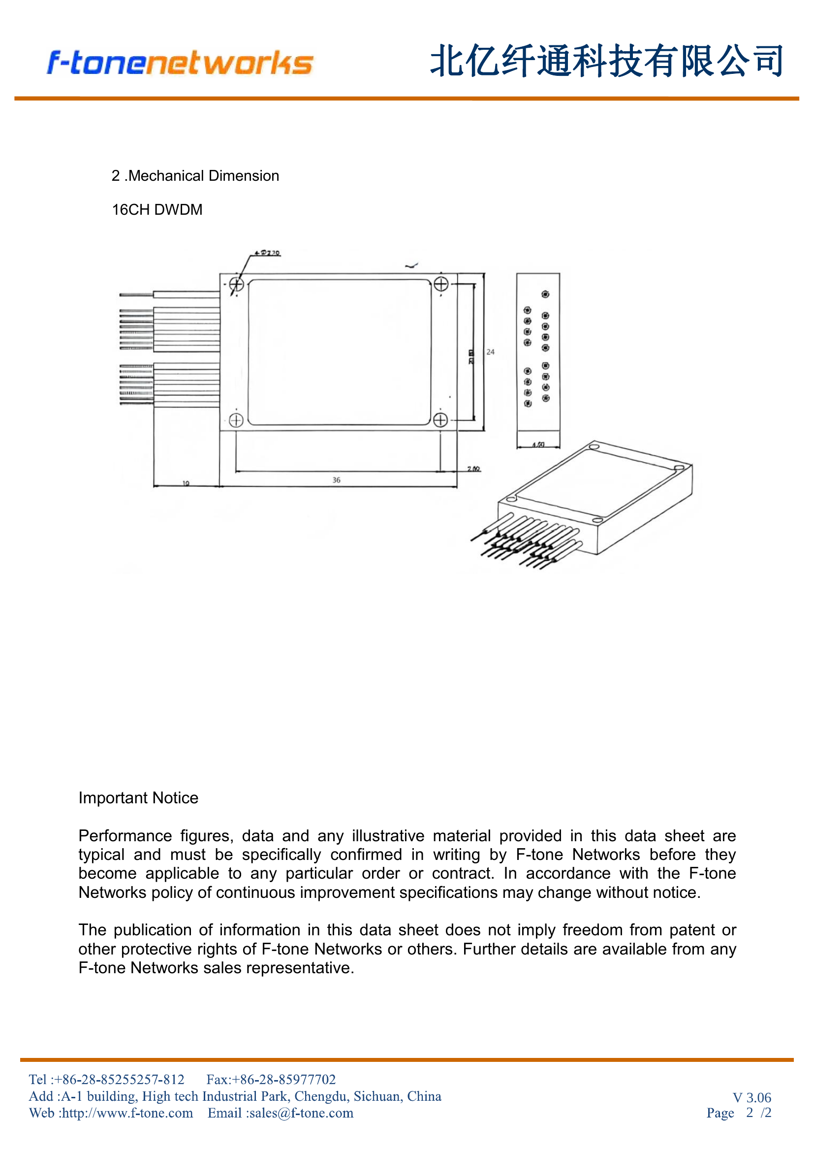 FT-74 16CH DWDM MUX/DEMUX Mini Module