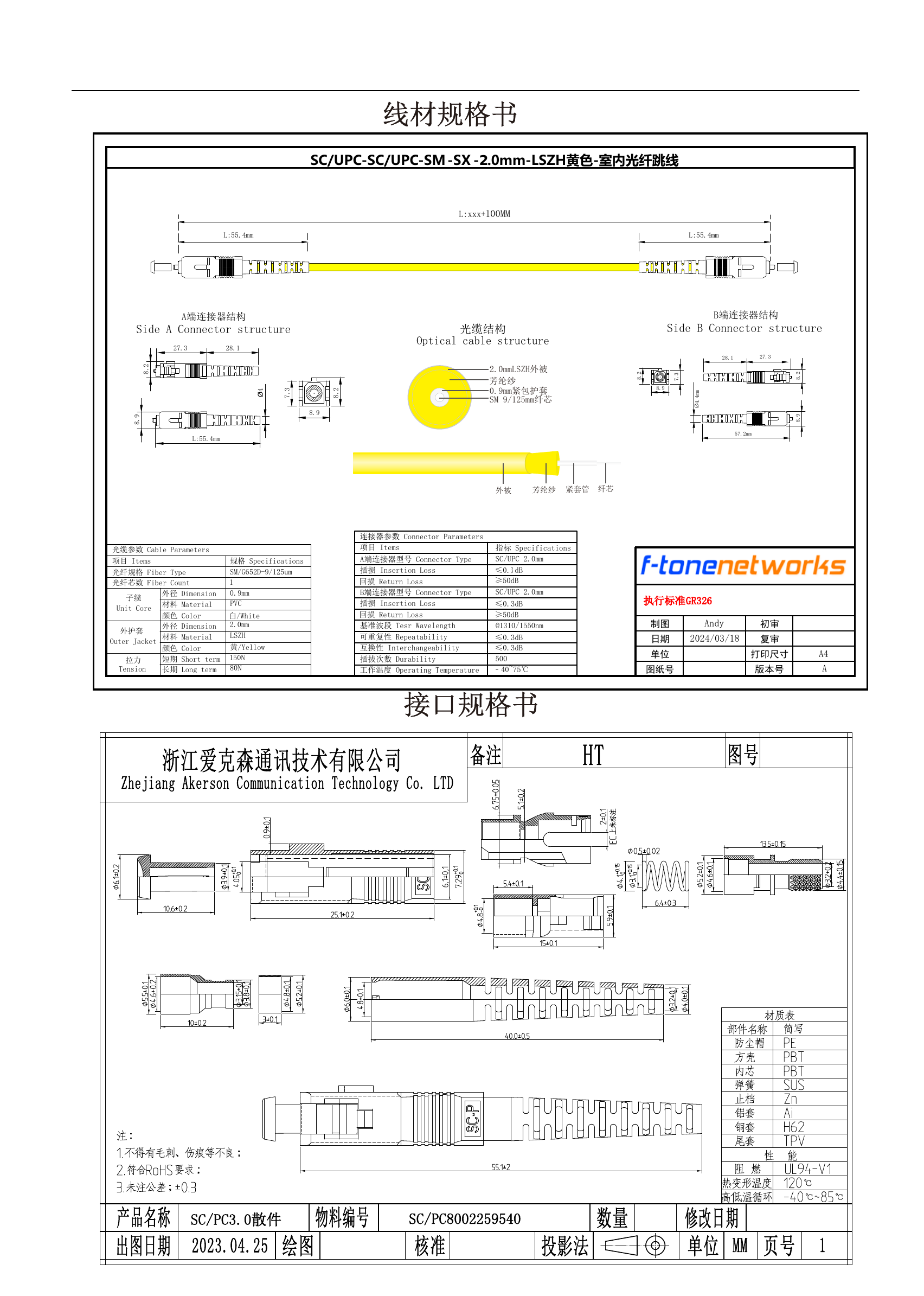 FT-157 室内光纤跳线 规格图