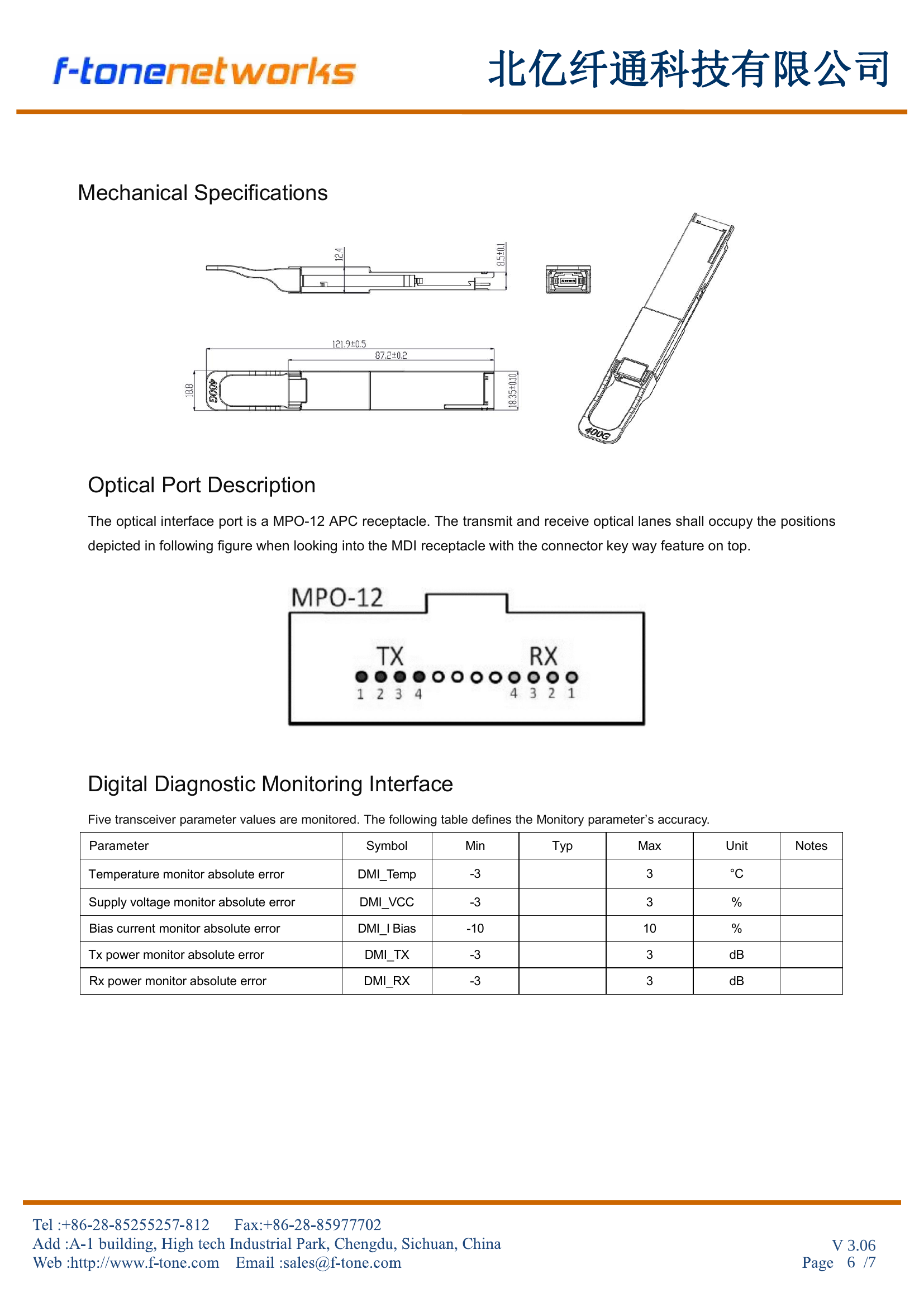 FTOA-4H-SR4 Mechanical Specifications