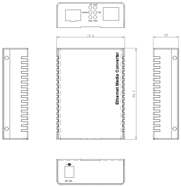 FT-YKW9100-SFP 万兆光纤收发器尺寸图 FT-YKW9100-SFP 尺寸图