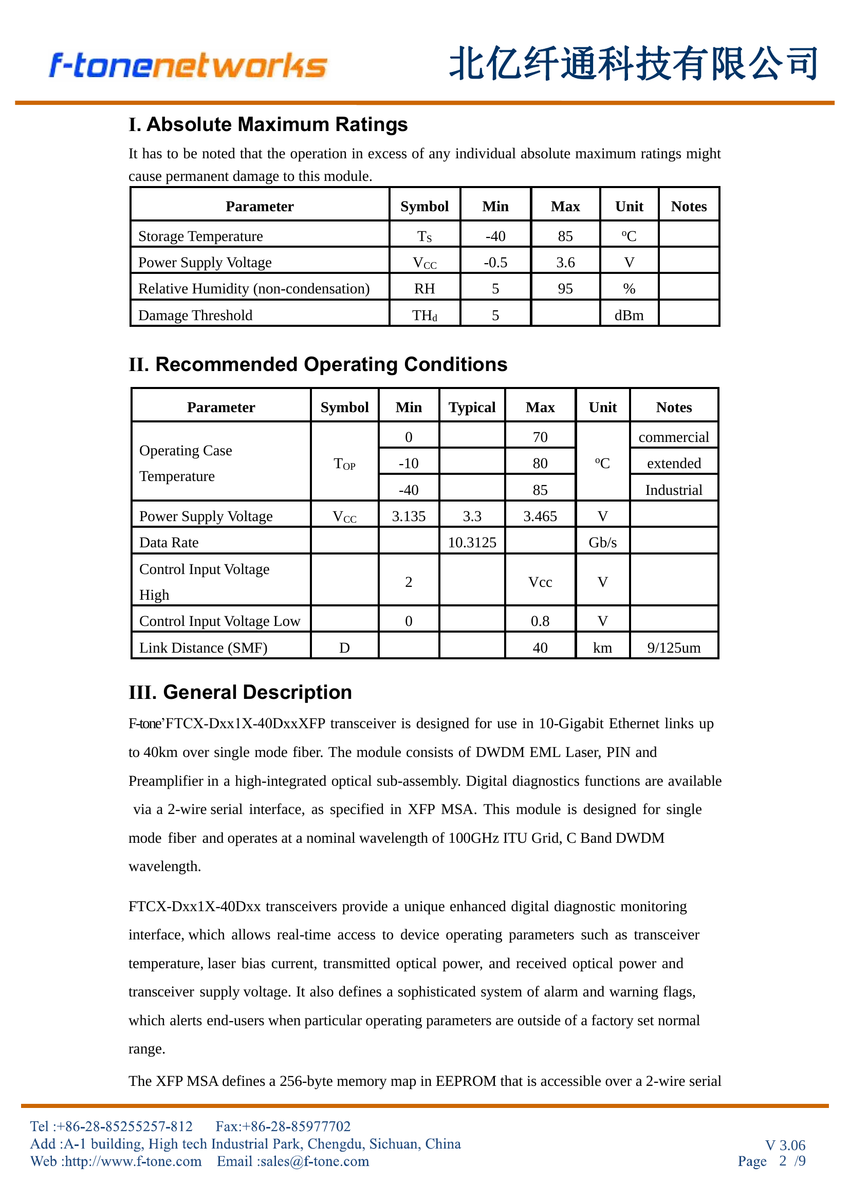 XFP Transceiver Block Diagram